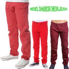 Men - Red Jeans Diesel W32 L32, One Fits Most DARRON 008QU Mens Jeans Cotton Slim Fit Tapered Leg Casual Denim Pants Red