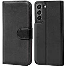 Verco Verco plånbok för Samsung Galaxy S21 skal, mobilskal skyddsfodral väska för Samsung S21 5G Case med korthållare av pu läder, Svart