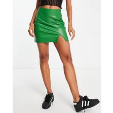 Transparent Skirts Topshop Leather Look Split Detail Mini Skirt - Bright Green