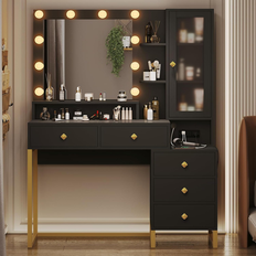 Tiptiper Makeup Vanity with Charging Station Mirror with Lights 5 Dressing Table