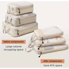 Beige Resetillbehör Shein 3pcs Beige Portable Travel Compression Storage Bag Set