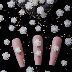 Nagelprodukter Shein 102pcs/Bag 3D Hypoallergenic White Pearls Kawaii Rose Daisy Sunflower Ranbom Resin Nail Decoration Simple