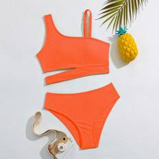 128/134 Bikinis Barnkläder Shein Tween Girl Detachable Pad Hollow Out Bikini Separates Swimsuit Set