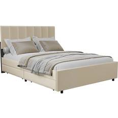 Beige Betten & Matratzen Juskys Samt Polsterbett Soria