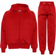 Girls - Red Tracksuits A2Z Kids Unisex Plain Tracksuit Cuffed Hoodie Sweatpants - Red