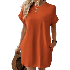 Shein LUNE Solid Batwing Sleeve Hidden Pocket Tee Dress