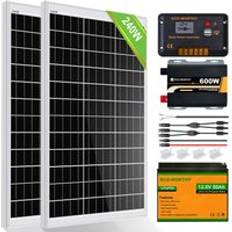 240W 12V Solar Panel System 1kWh/Day Off Grid Kit for Home rv Motorhome Shed Emergency Power Supply: 2pcs 120W Solar Panels 50Ah Lithium