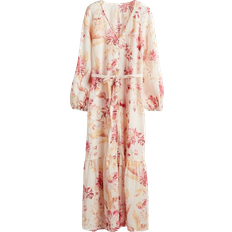 Midikleider - Polyamid H&M Tie Belt Crepe Dress - Cream White/Floral