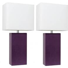 Wood Table Lamps Elegant Designs Modern Leather Eggplant/White Table Lamp 21" 2