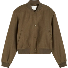 H&M Linen Blend Pilot Jacket - Dark Khaki Green