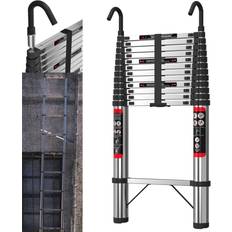 Extension Ladders YouseaHome 4.4M Telescopic Extension Ladder Stainless Steel with Hook for Reach Loft Roof Extendable Heavy Duty Up to 330lbs EN131 Safety Approved