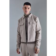 Clothing boohooMAN Mens Tall Textured Cotton Jacquard Smart Cargo Jacket Beige