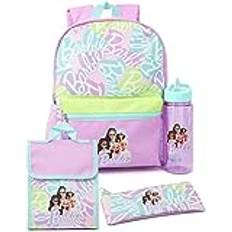 Barbie Girls Backpack Set Kids 4 Piece Purple Rucksack Bundle with School Bag, Pencil Case, Lunch Bag & Water Bottle Dolls Classic Logo Graphic Complete Matching Set Back to School Gifts