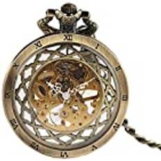 3 ATM (30m) Pocket Watches Ytglqaz med kedja koppar öppet ansikte handlindad mekanisk ihålig urtavla analog herrfickur med 30 cm kedja, ånga