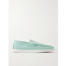 Christian Louboutin Men Low Shoes Christian Louboutin Varsiboat Logo-Embossed Suede Loafers Men Blue