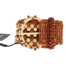 Viscose - Women Belts Dolce & Gabbana WoMens Brown Raffia Wood Beaded Wide Waist Belt Viscose