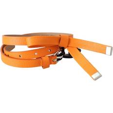Orange - Women Belts Ermanno Scervino Scervino Street WoMens Orange Tangerine Leather Slim Silver Metal Buckle Belt