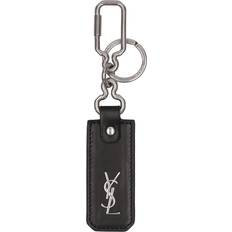 Saint Laurent Keychains Saint Laurent Cassandre Monogram Leather Key Ring - Black 01