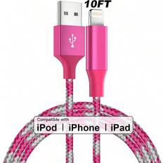 Apple charger cable Shein 1piece 10 FT [Apple MFi Certified] USB A To Lightning Cable Fast Charging For IPhone Charger Nylon Braided For IPhone 14/13/12/12 Pro/ Max/12/Mini/11