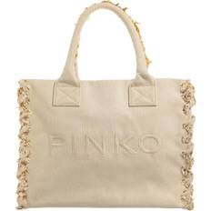 Borse per la spesa Pinko Beach Shopping Bag Canvas Lettering - Beige