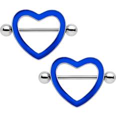 Piercings Body Candy Steel Blue Glow in The Dark Valentine Heart Nipple Shield Set of Gauge 3/4"