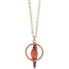 1928 Jewelry Women's Goldtone Orange & Red Enamel Parrot Hoop Pendant Necklace