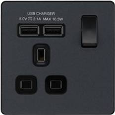 BG Evolve Matt Grey Single Switched 13A Power Socket 2 X USB 2.1A PCDMG21U2B