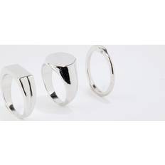 Herr - Klackringar boohooMAN Mens Pack Signet Rings Grey