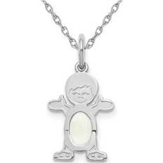 Children Charms & Pendants 1/4 carat ctw Natural Opal Child Boy Charm Pendant Necklace in 14K White Gold with Chain