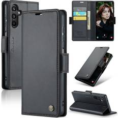 For Samsung Galaxy A15 4G/5G 023 Butterfly Buckle Litchi Texture RFID Anti-theft Leather Phone CaseBlack