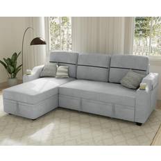 Sleeper sofa with storage Ucloveria Sleeper Sofa Bed with Storage Chaise Pull Out Couch Grey Sofa 82" 4 Seater