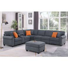 Three Posts Kettner Modular Corner Dark Gray Sofa 136.4" 8pcs 6 Seater