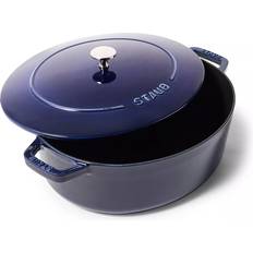 Other Pots Staub Cast Iron 6.25 Qt Wide Oval Dutch Oven - Dark Blue with lid