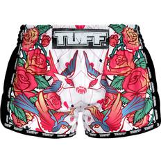 Tuff MRS302 TUFF Muay Thai Shorts Retro Style White Roses With Birds