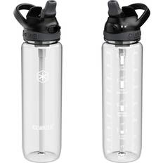 Camping & Outdoor Icewater 32 oz Plastic Bottle With Straw and Carry Handle, Leakproof Lockable Auto Straw Lid, One-hand Operation, Motivational Time Marker, BPA-Free 32 oz, Black-Clear