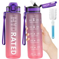 QLUR QLUR Water Bottle with Straw, 1L Drinks Bottle with Time Markings-Tritan BPA Free-Sports Water Bottle Leakproof with Lock Cover, Motivational Water Bottles for Gym, Hiking, Fitness, Yoga 1 Bottle