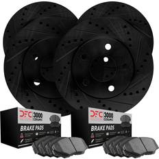 Dynamic Friction Company Front Rear Brake Rotors-Drilled Slotted-Black Brake Pads