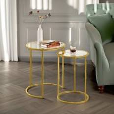 Gold Nesting Tables Rafaelo Mobilia Set Of 2 Tempered Nesting Table