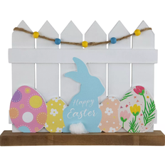 Easter Decorations Northlight Happy Bunny with Picket Fence Multicolour Easter Decoration 9"