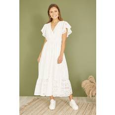 Yumi Broderie Anglaise Wrap Midi Dress, White