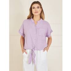 Purple Shirts Yumi Italian Linen Front Tie Shirt