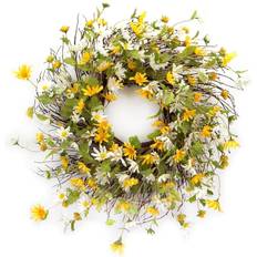 Polyester Decorations Melrose Yellow and White Daisy Twig Spring Floral Wreath Decoration 24"