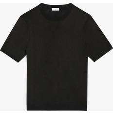 Sandro Mens Noir Gris Crewneck Classic-fit Knitted T-shirt