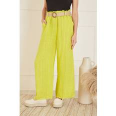 Linen Trousers Yumi Italian Linen Striped Wide Leg Trousers & Belt