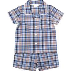 Mini Vanilla Boys' Shortie Cotton Traditional Check Pyjamas Blue/Navy 9-10Y