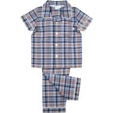 Mini Vanilla Traditional Boys' Cotton Check Summer Pyjamas Blue/Navy 9-10Y