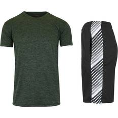 Mesh T-shirts Moisture-Wicking Short Sleeve Tee and Mesh Shorts 2-Piece Olive Tee & Black Stripe Short