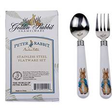 Golden Rabbit Enamelware Child Fork & Spoon Set Peter