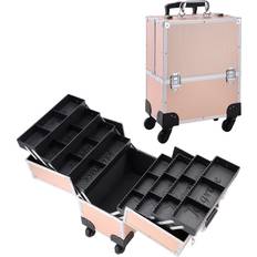 Cosmetics Joligrace Rolling Makeup Case with Wheels Professional Cosmetology Large Train Case Wheeled Cosmetic Trunk with 8 Divided Trays for Makeup Artist, Hair Stylish or Home Use Rose Gold