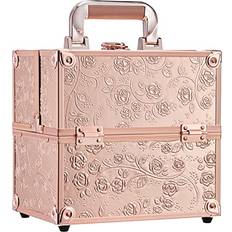 Makeup Cases Frenessa Makeup Train Case Cosmetic Box Portable Makeup Case Organizer 4 Trays Travel Case Storage with Dividers Lockable for Makeup Artist, Crafter, Makeup Tools Rose Gold Floral